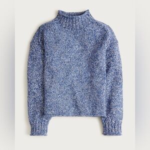 NWT J Crew Marled Rollneck Blue Cotton Oversized Sweater Size L Comfy